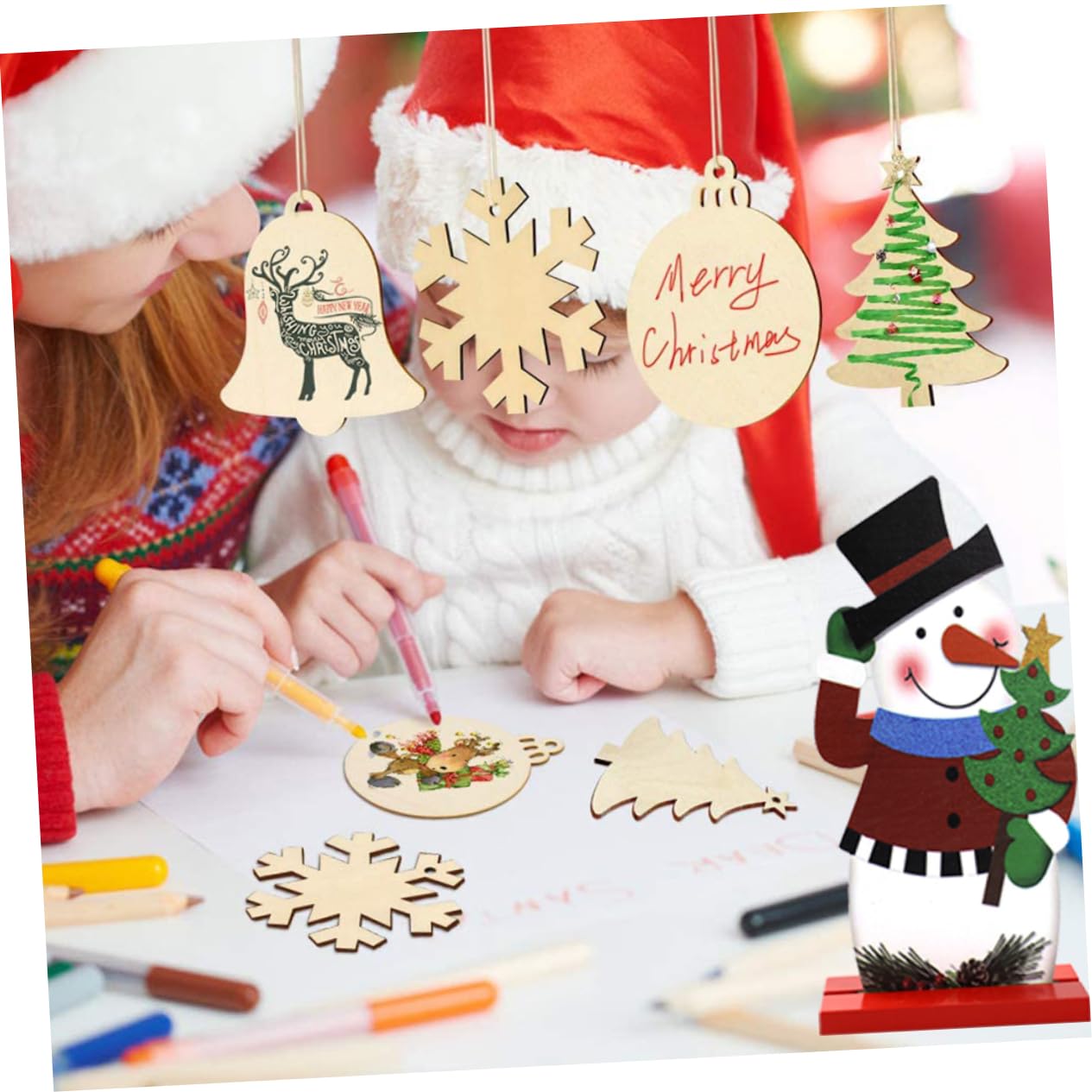 Garneck 1pc Christmas Snowman Ornament Wooden Xmas Decoration Adorable Desktop Adornment for Holiday Parties Birthdays Weddings
