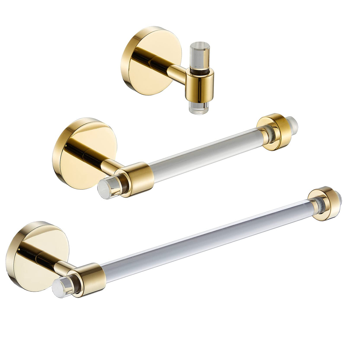 Gold Bathroom Hardware Accessories Set - Acrylic Hand Towel Holder Toilet Paper Holder Towel Hook - Wall Mounted Bath Towel Bar