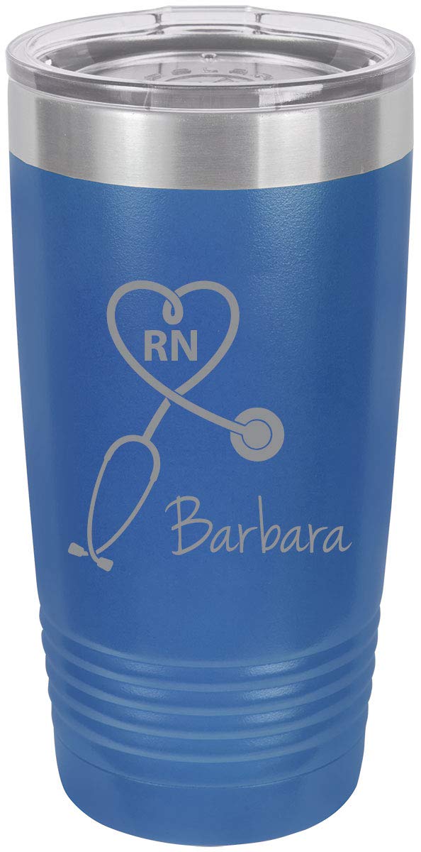 Stethoscope Registered Nurse Personalized Add Your Custom Text Insulated Tumbler 20 Oz Travel Coffee Mug Customizable (Blue)