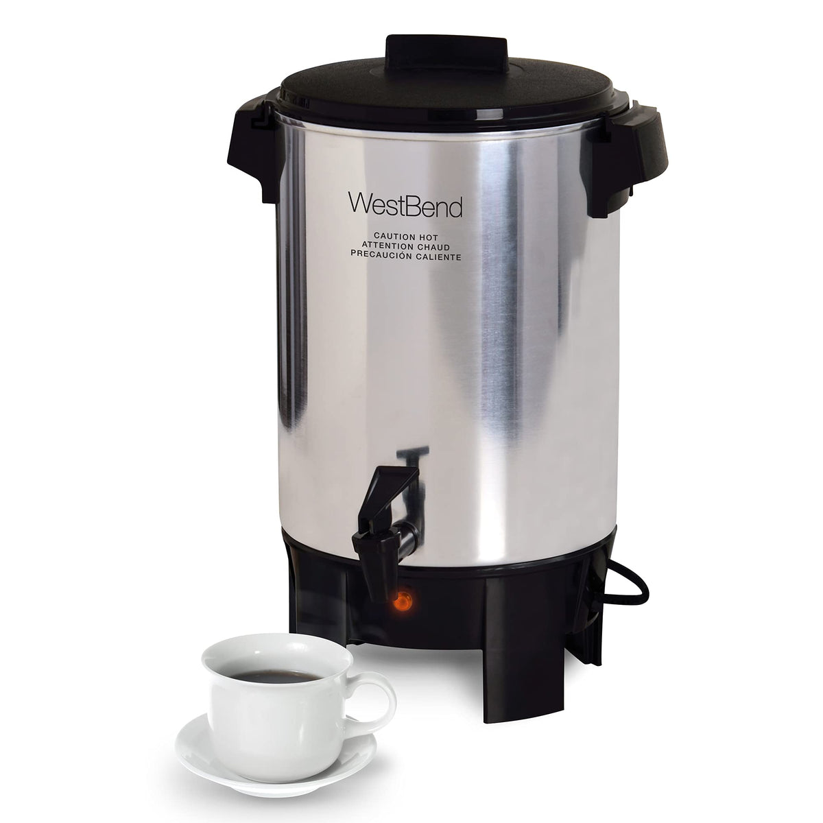 West Bend 58030 Commercial Coffee Urn And Beverage Dispenser With Automatic Temperature Control, 30 Cup, Polished Aluminum,Silve