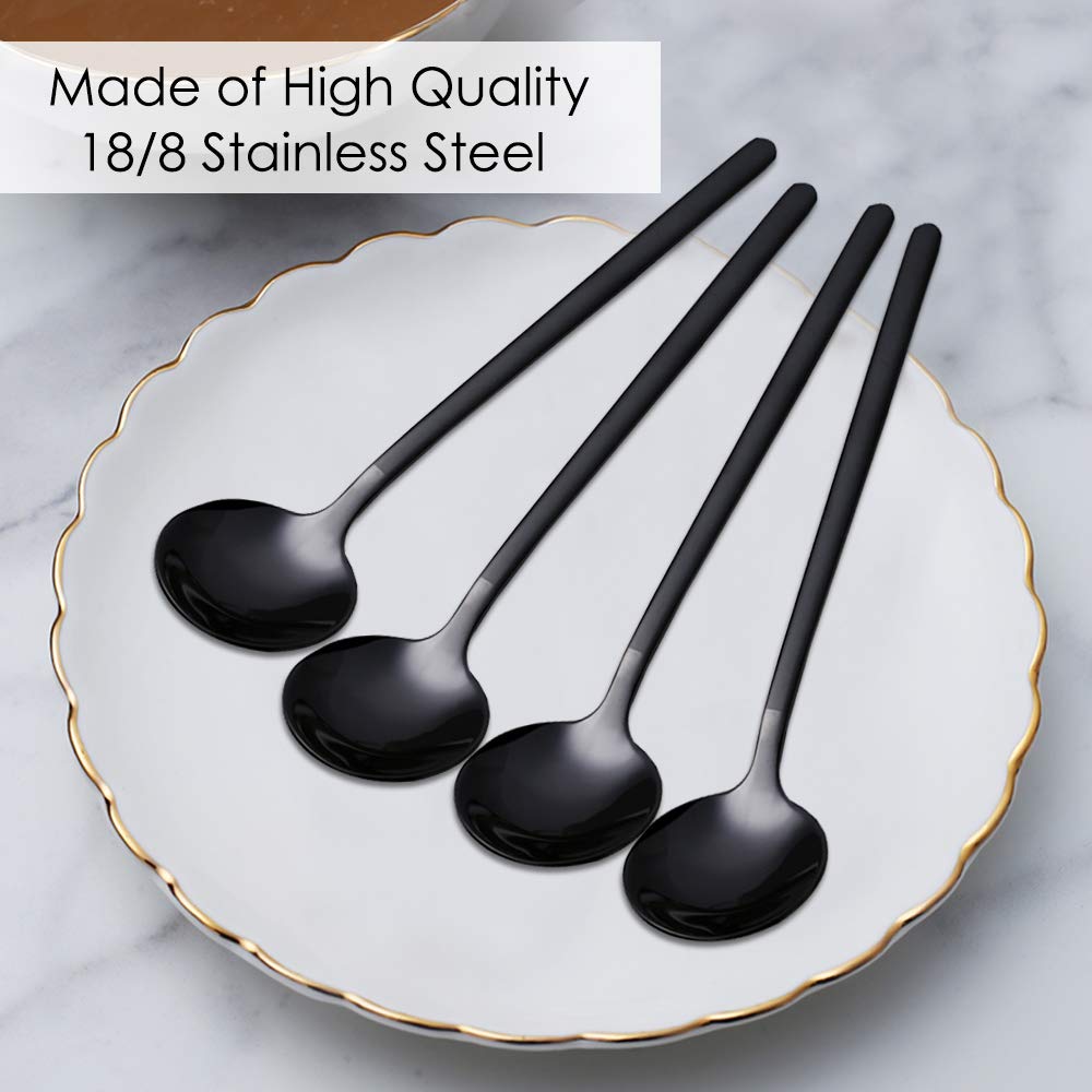 Pack Of 8, Black Stainless Steel Espresso Spoons, Findtop Mini Teaspoons Set For Coffee Sugar Dessert Cake Ice Cream Soup Antipa
