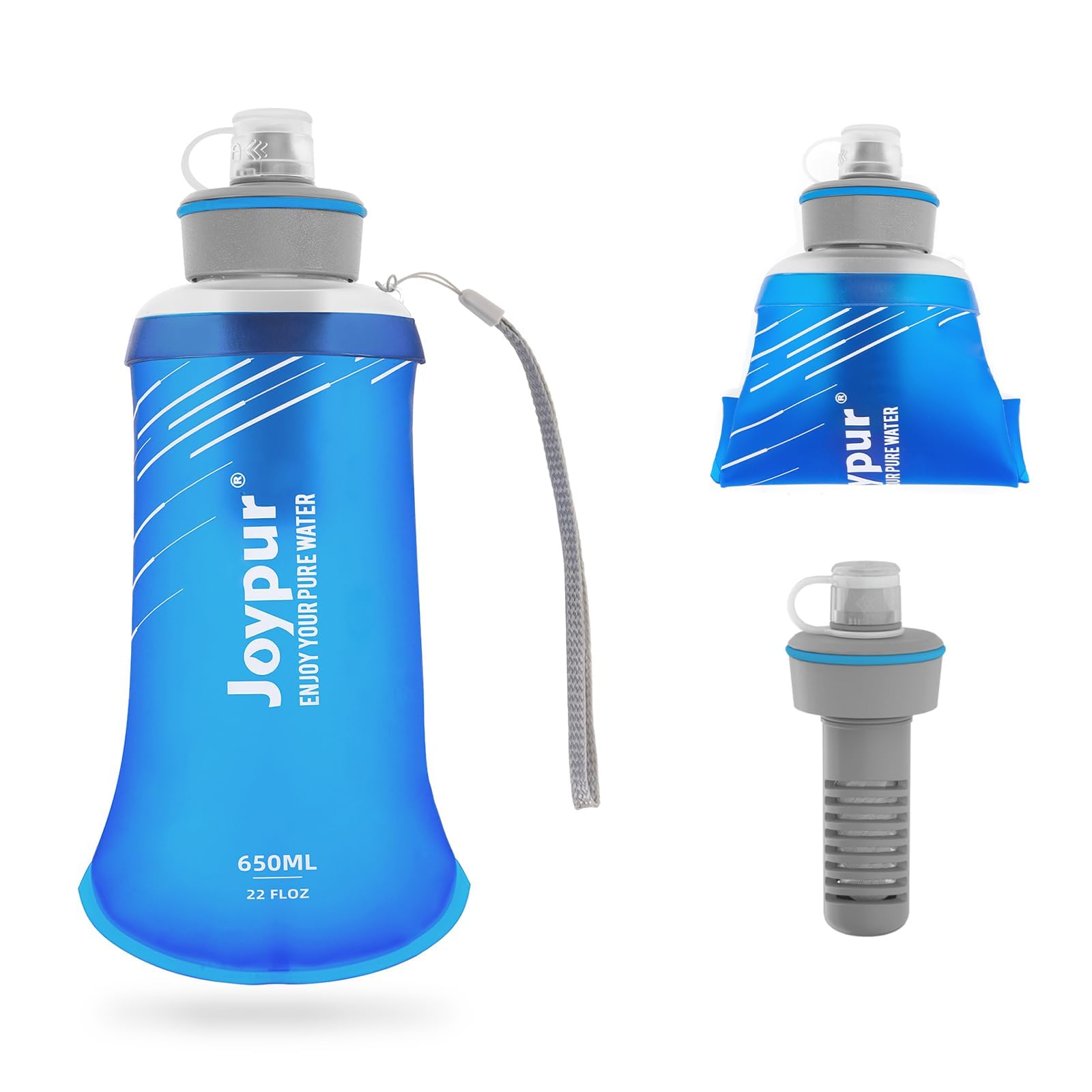 joypur Water Filter Survival - Collapsible Water Bottle with Filter 0.01 Micron Squeeze Filtered Water Bottle 22oz for Hiking Ba