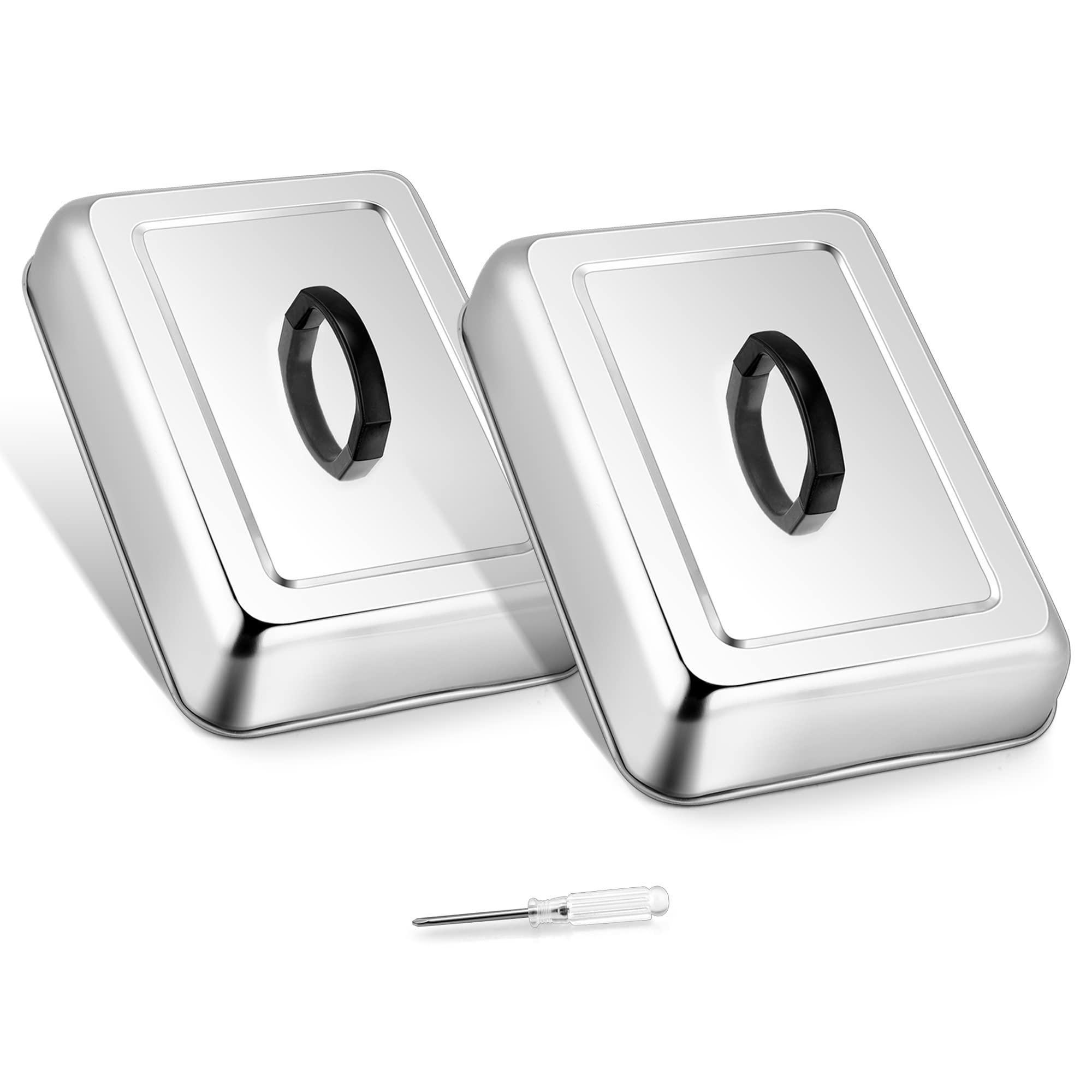 Leonyo 13 X 9 Inch Rectangular Basting Cover Set Of 2, Stainless Steel Metal Cheese Melting Dome Lid Heavy Duty For Outdoor&Indo