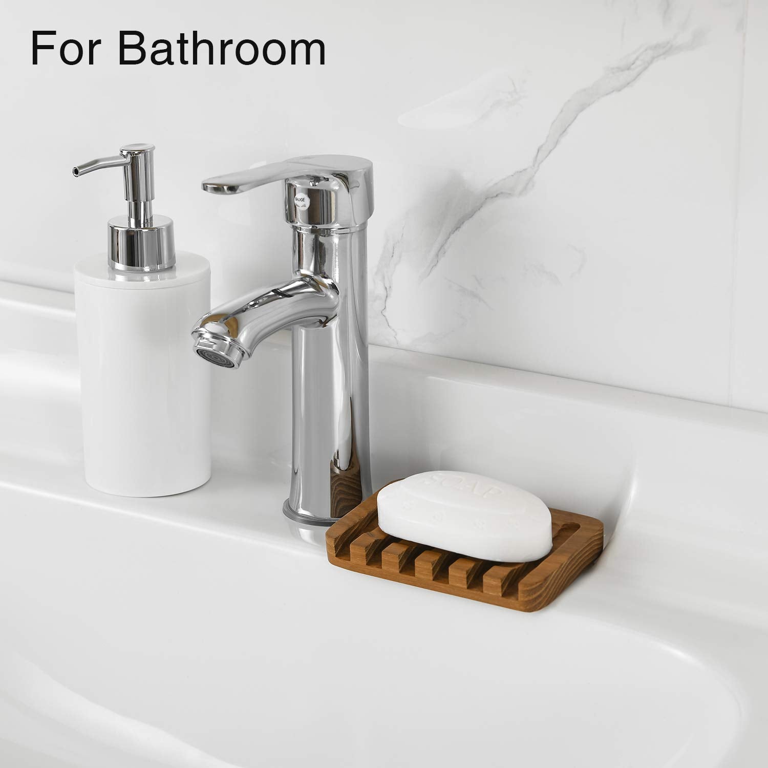 SUBEKYU Wooden Soap Dishes for Bathroom/Shower  Bar Soap Holder with Self Draining Tray  Natural Waterfall Drain Soap Saver  Teak (1P)