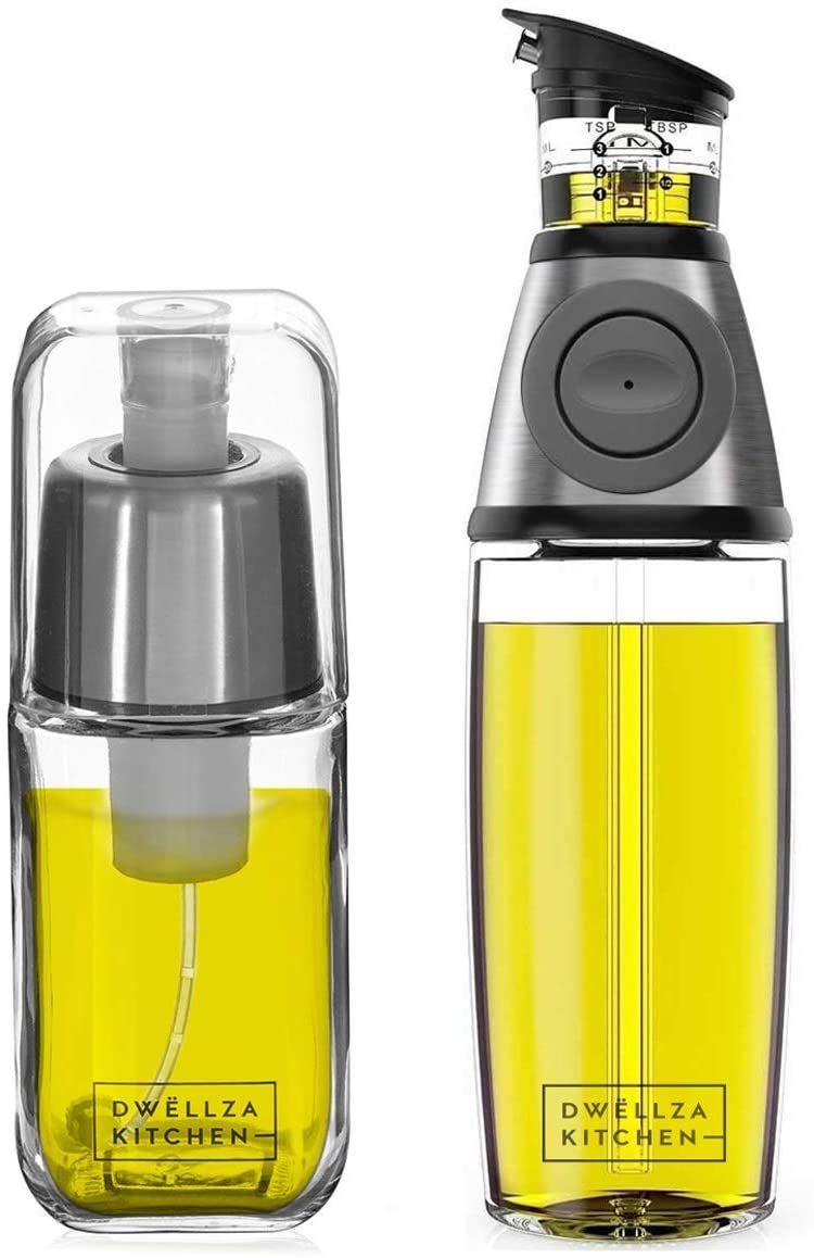 DWLLZA KITCHEN Olive Oil Dispenser Bottle & Oil Sprayer For Cooking - 2 In 1 Glass Oil Dispenser For Kitchen - 17 Oz. Cooking Oi