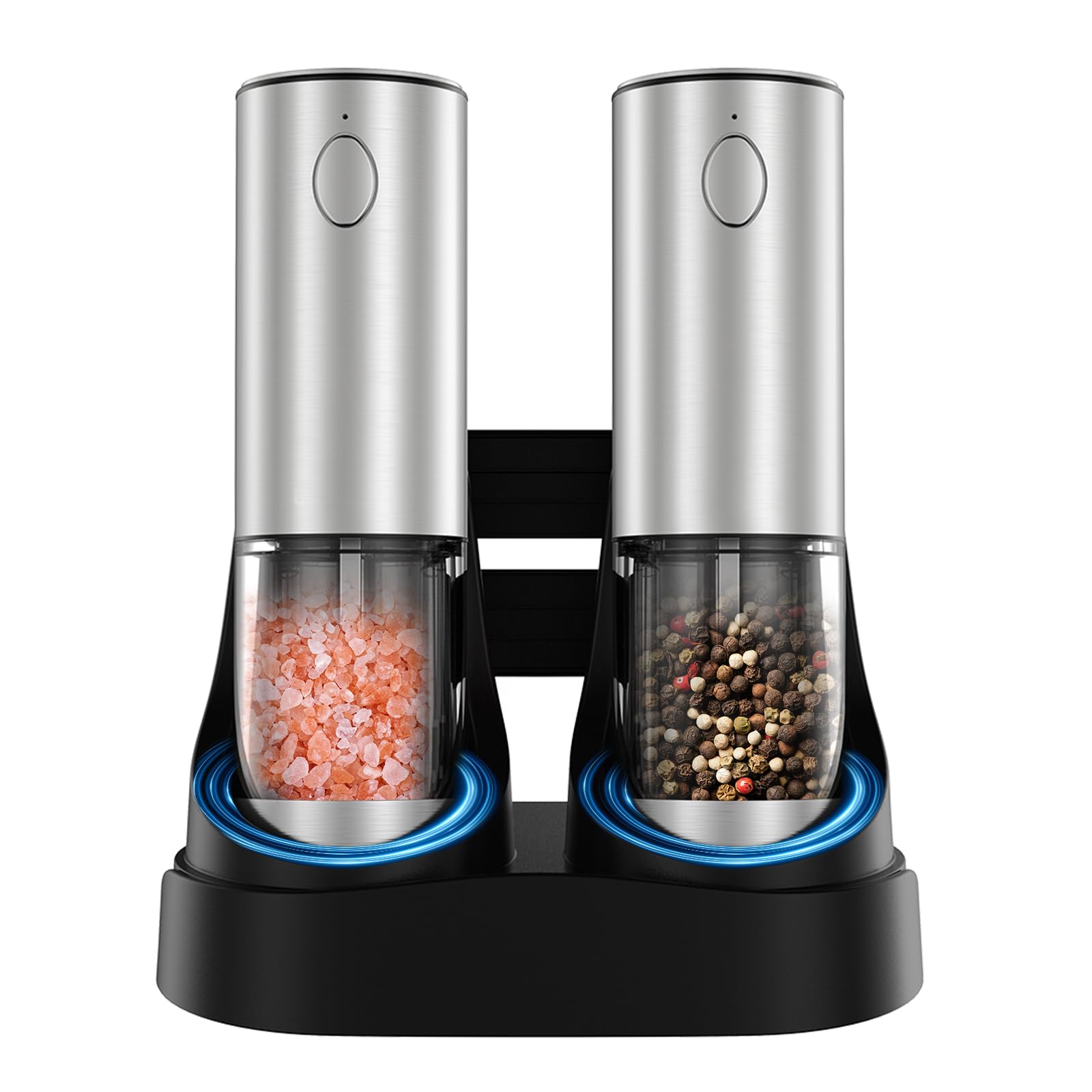 Electric Salt And Pepper Grinder Set, Automatic Pepper Mill Grinder W/Upgraded Charge Base And Led Light,Adjustable Coarseness,R