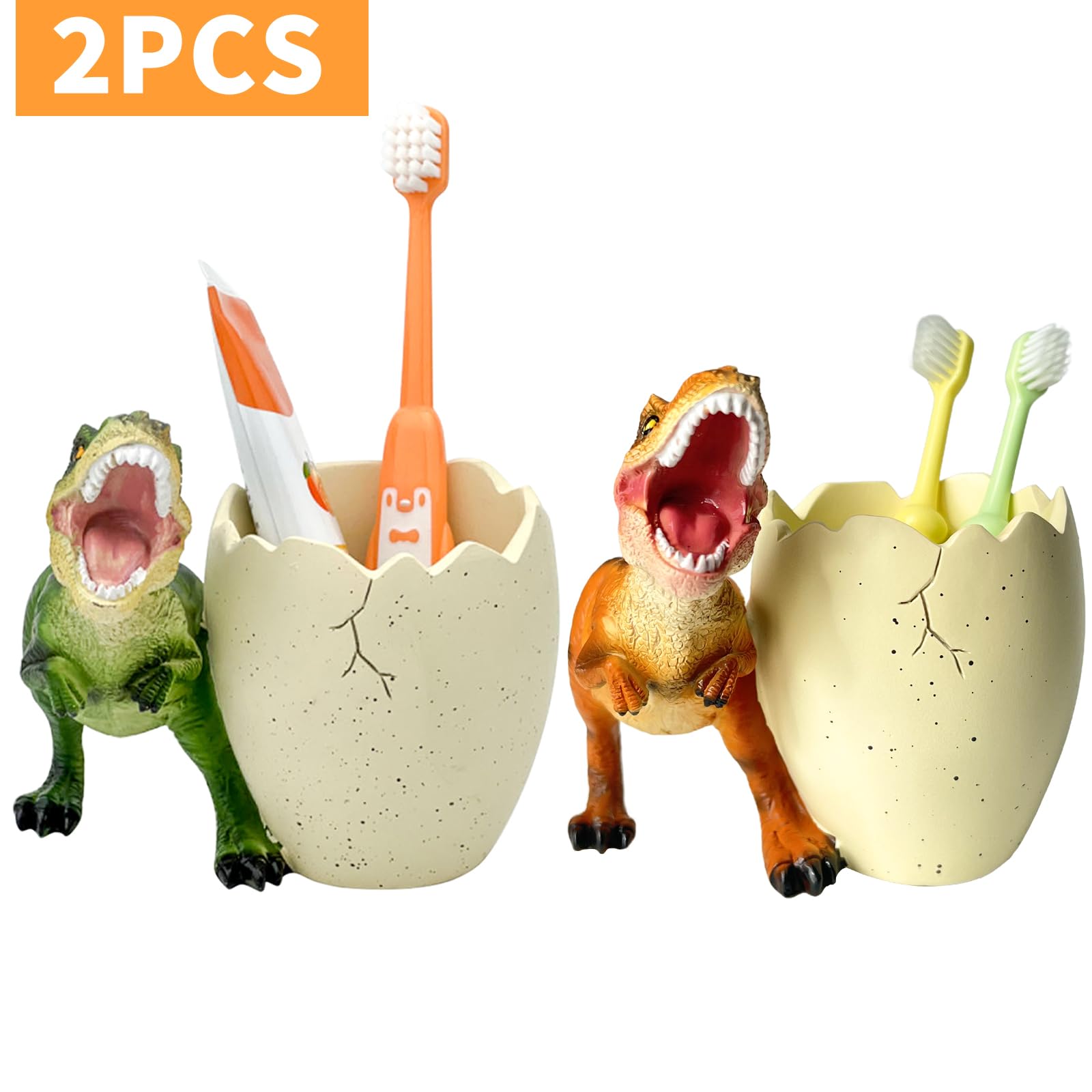 FlidRunest 2 PCS Dinosaur Kids Toothbrush Holders for Bathrooms - Cute Dino Toothbrush Holder - Easy to Clean Toothbrush and Too