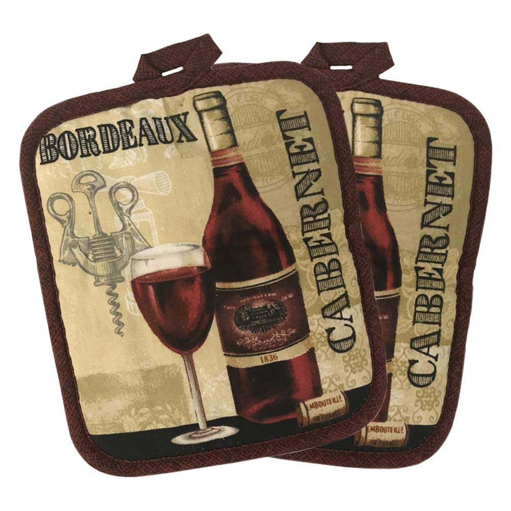 Lobyn Value Packs Kitchen Towel 5 Piece Linen Set 2 Towels 2 Pot Holders 1 Oven Mitt (Cabernet)