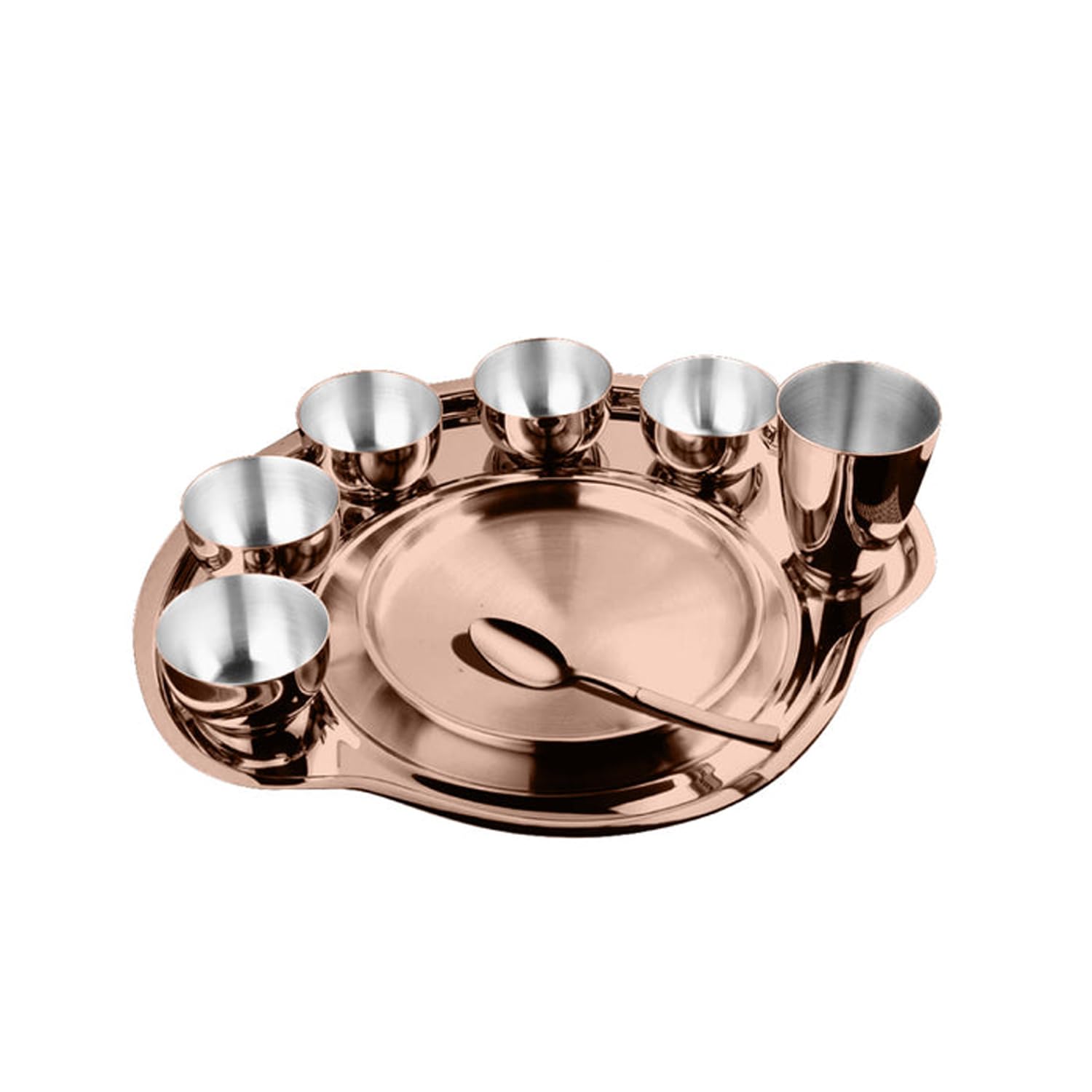 Prabha Stainless Steel Dinner Set Of 9 Pcs | Shagun Rajwada Gold Thali Set For Serving | Bhojan Thal Kitchen Dinnerware Set Idea