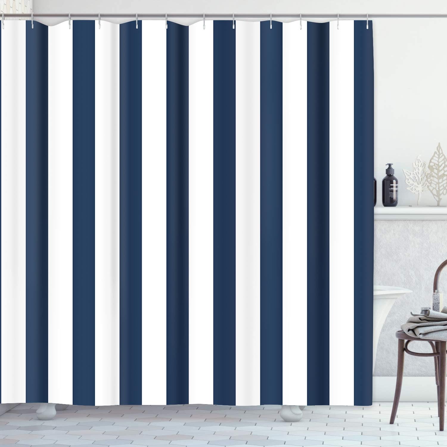 Emvency Shower Curtain Abstract Classic Navy Blue and White Stripe Graphic Modern Waterproof Polyester Fabric 72 x 72 inches Set