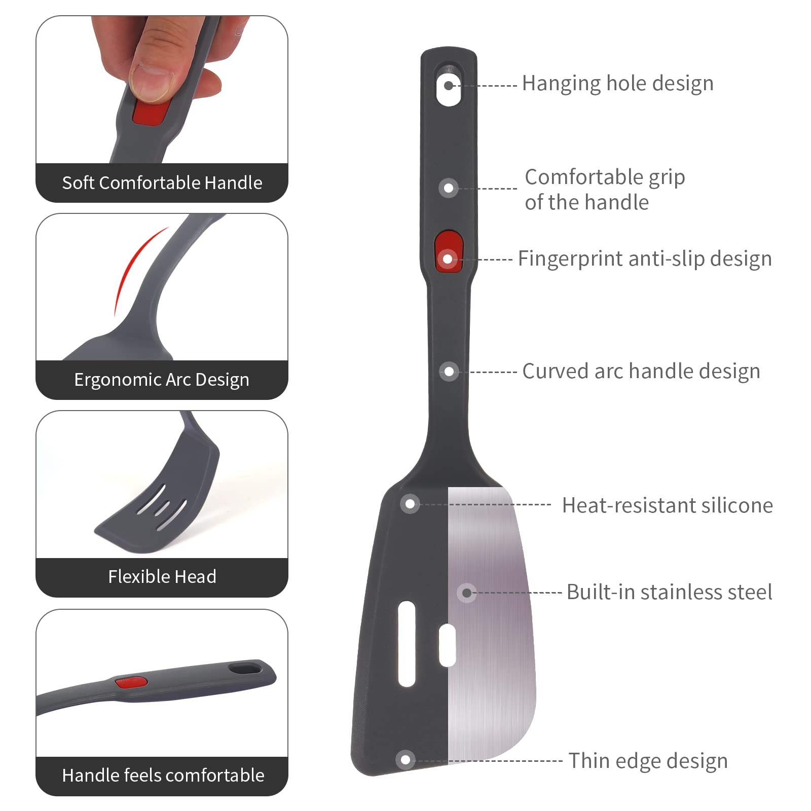 Hvanam Flexible Silicone Spatula Set For Nonstick Cookware Rubber Silicone Bpa-Free Heat Resistant Heavy Duty Kitchen Turner Lar