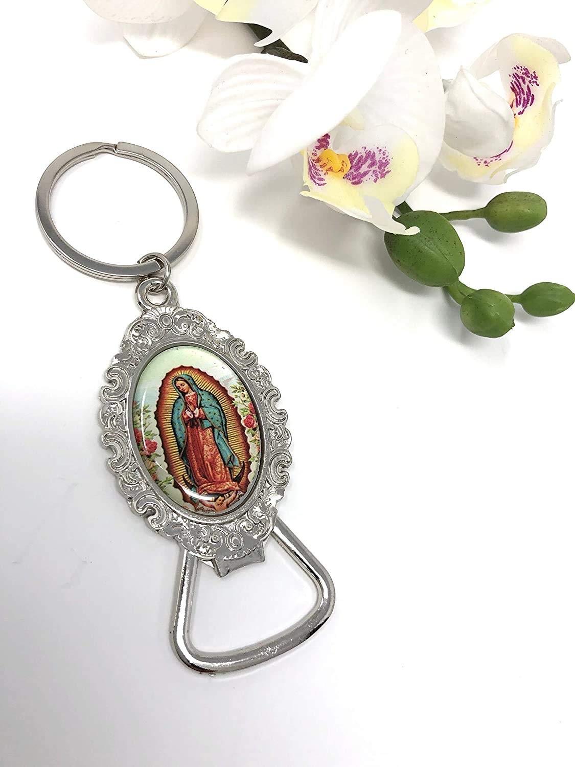 Virgen De Guadalupe Bottle Opener Keychain Baptism Party Favors Bautizo First Communion Memory Gift Silver Keychains With Bottle