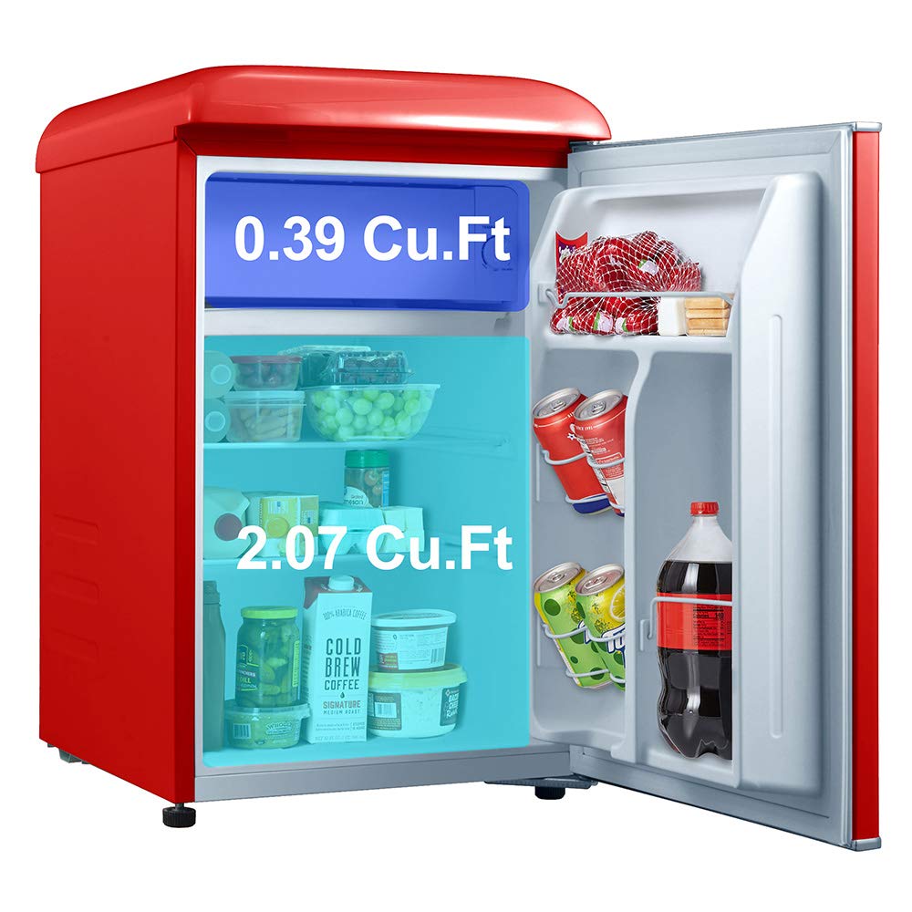 Galanz Glr25Mrdr10 Retro Compact Refrigerator, Mini Fridge With Single Doors, Adjustable Mechanical Thermostat With Chiller, Red