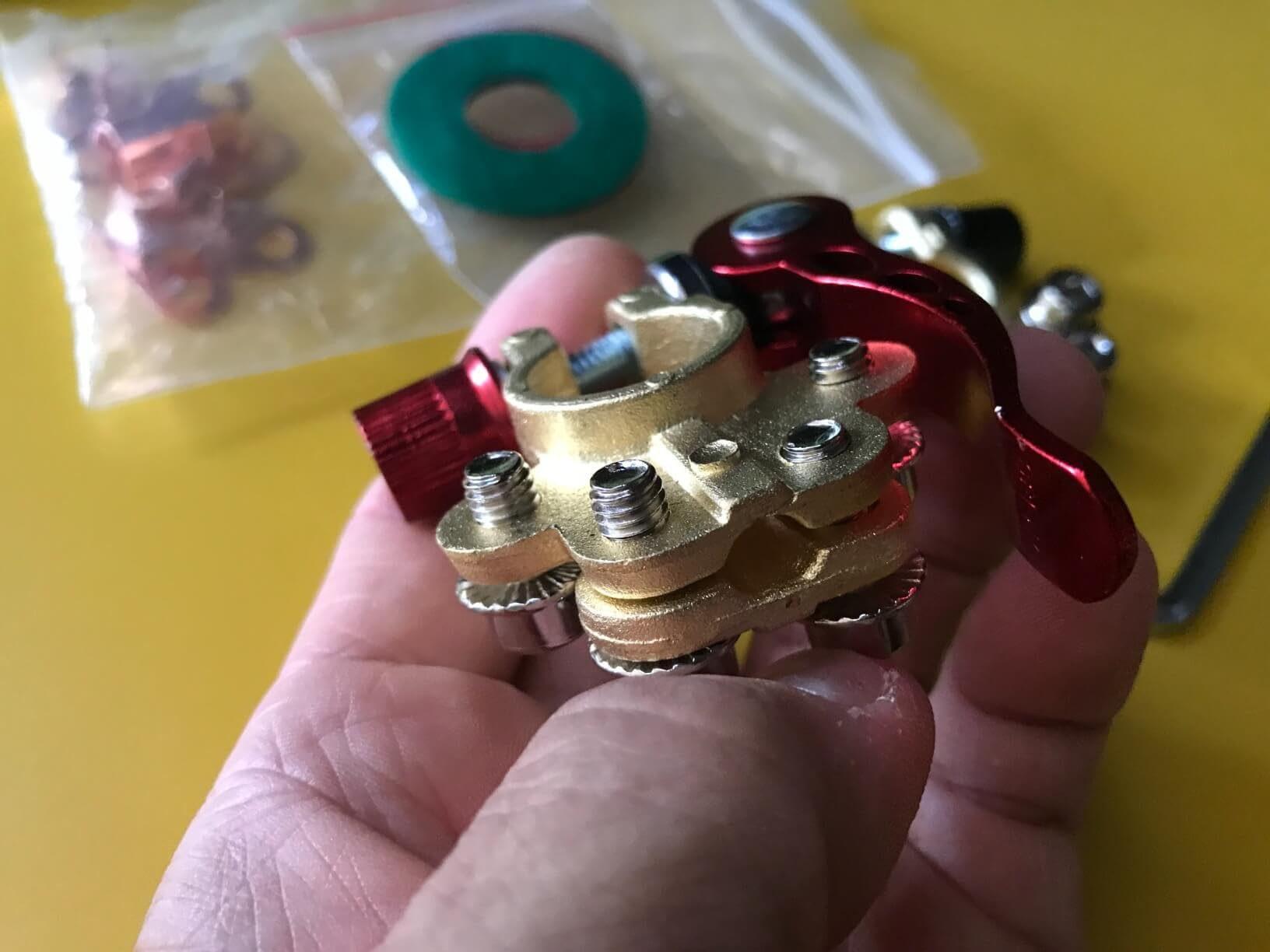 Sunmorn 4 Pieces Battery Terminal Connectors, Battery Terminal Cleaner, Copper Wire Lugs, Fiber Washers, Hex Wrench, Battery Ter