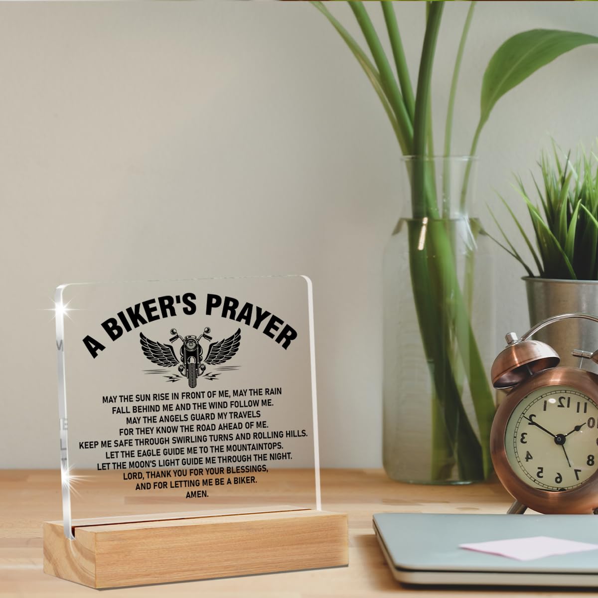 Biker Gifts, Gifts for Bike Lover Motorcycle Rider, Bikers Prayer Clear Desk Decorative Sign Home Acrylic Decor