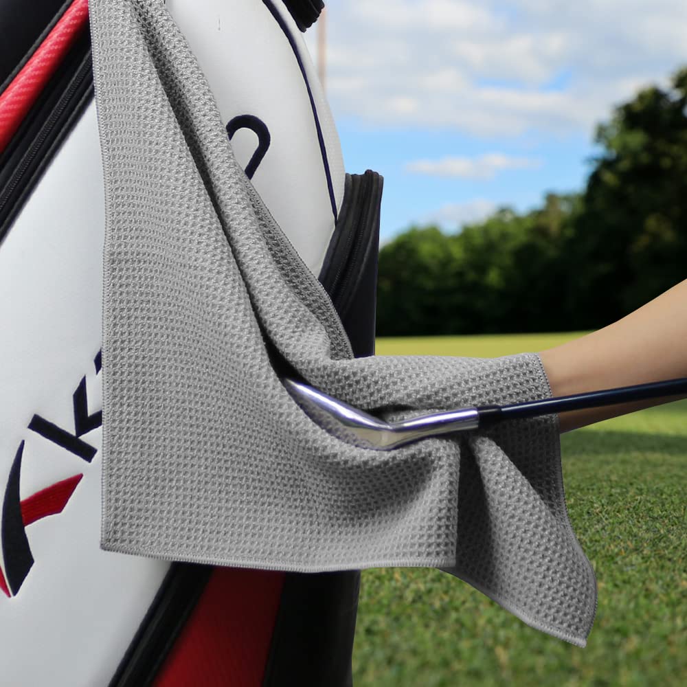 Myartte 2pcs Golf Towels for Golf Bag for Men Women Golfer Microfiber Fabric Waffle Pattern 16??16?(Gray)