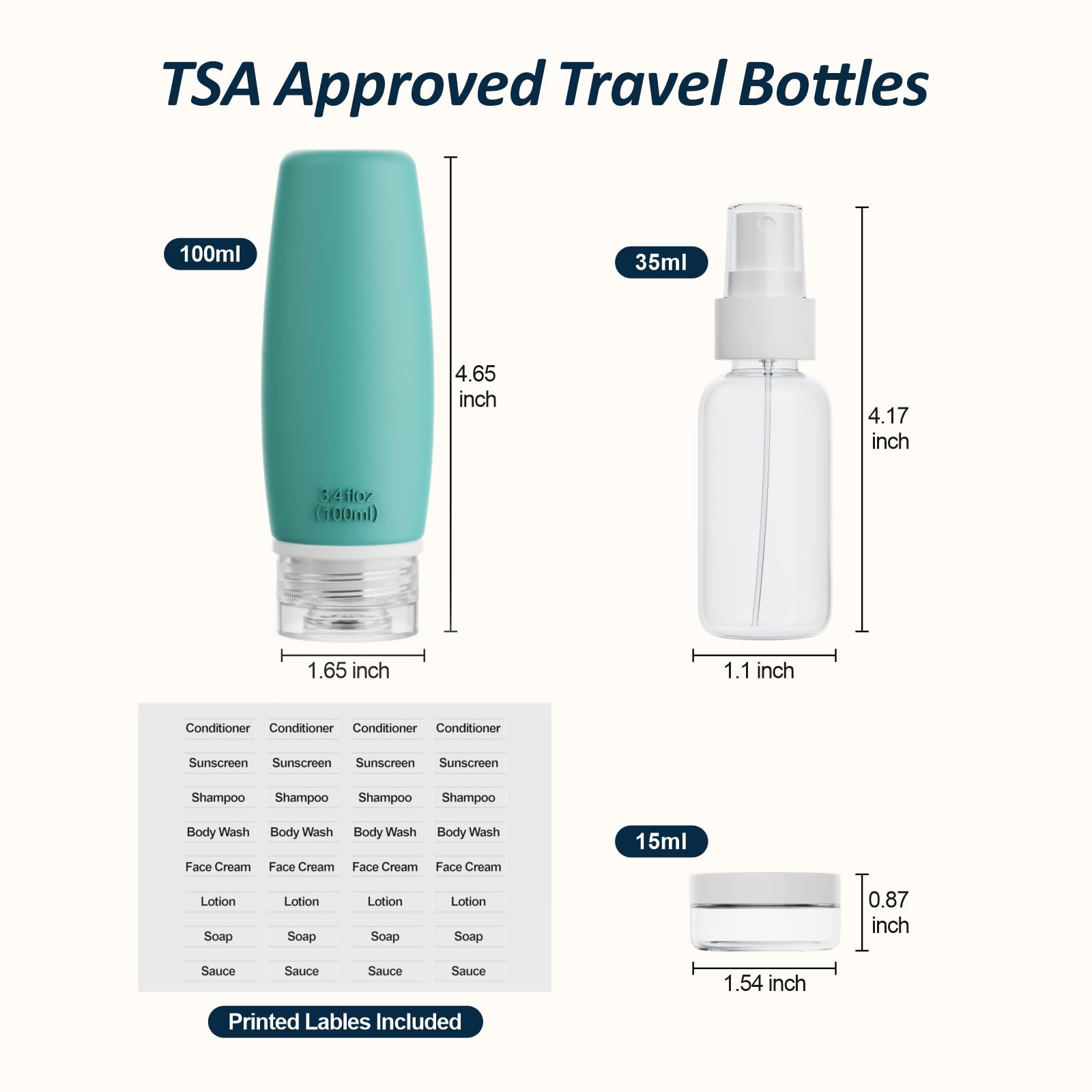 Packism Tsa Approved Toiletry Bottles - 6 Pack Leak Proof 3.4Oz Silicone Travel Bottles For Toiletries, Bpa Free Leak Proof Refi