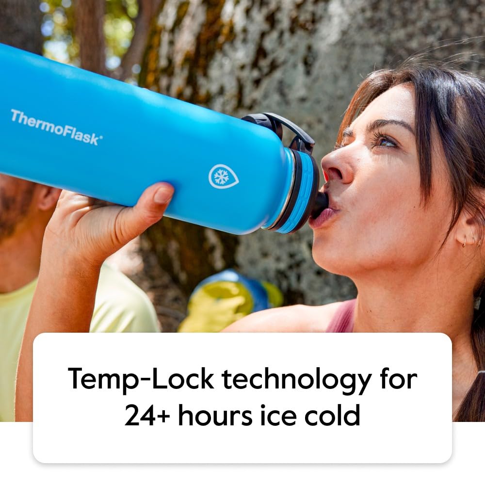 Thermoflask 16 Oz Double Wall Vacuum Insulated Stainless Steel 2-Pack Of Water Bottles, Blueberry/Wolf Grey