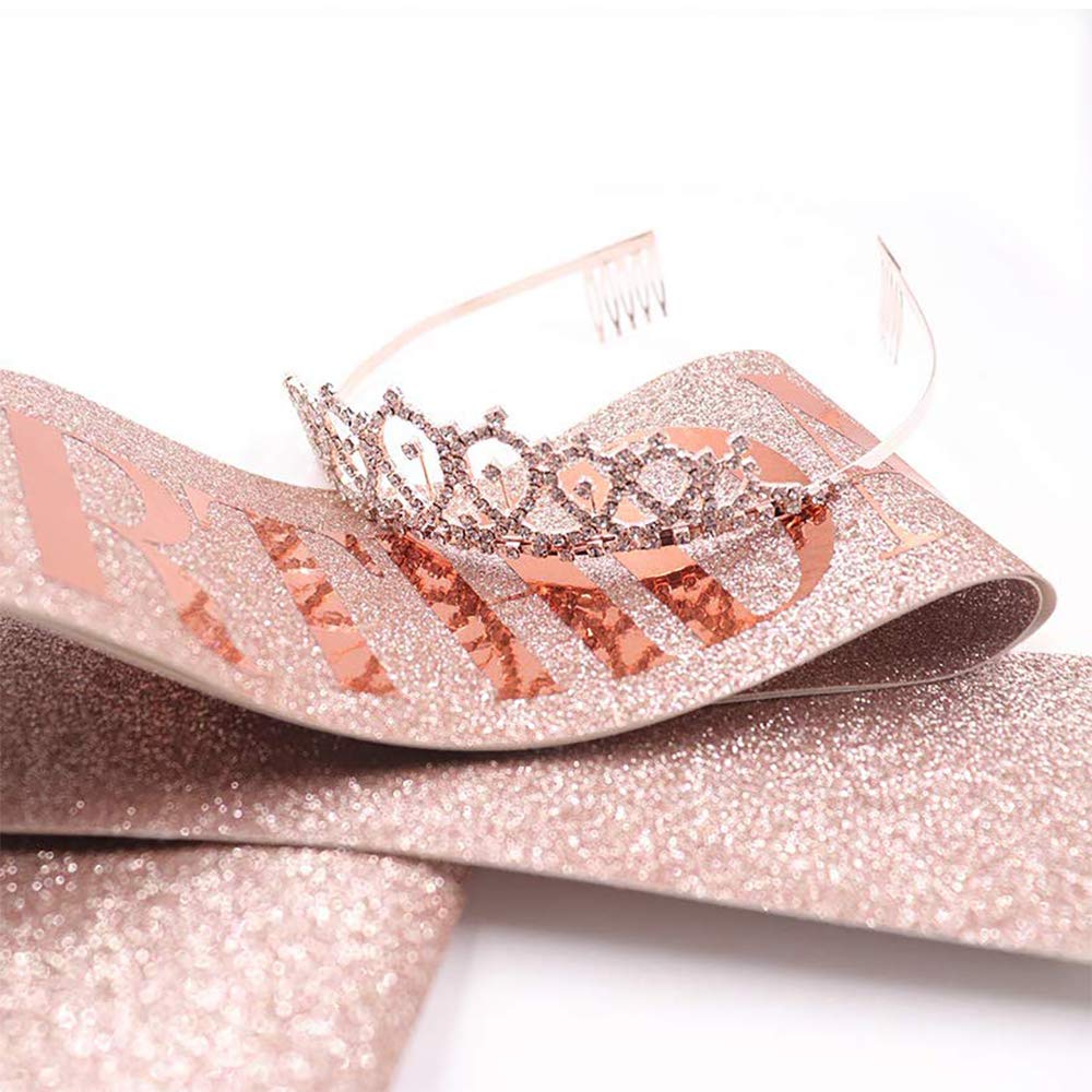 Birthday Queen Sash & Rhinestone Tiara - Rose Gold Birthday Gifts Glitter Birthday Sash Birthday Party Favors