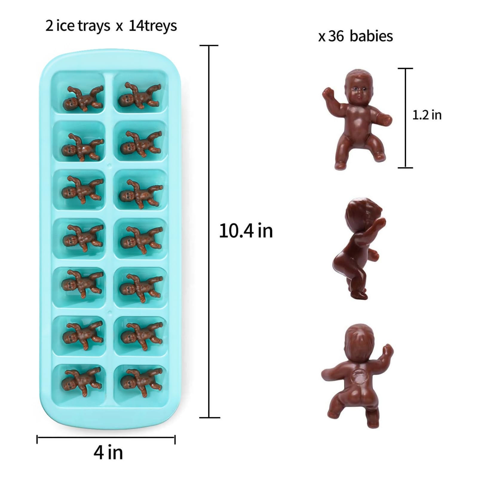 Juxinda My Water Broke Baby Shower Game - 36 1.2 Inch Tiny Plastic Babies, 2 Ice Cube Trays For Baby Shower Ice Cube Games (Dark