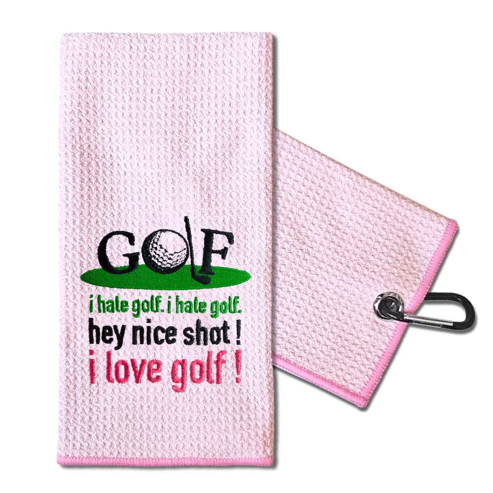 TOUNER I Hate It, I Hate It, Hey Nice Shot I Love It Golfing Towels, Ladies Golf Gifts, Golfing Bag Towel Present, Ladies Golf A