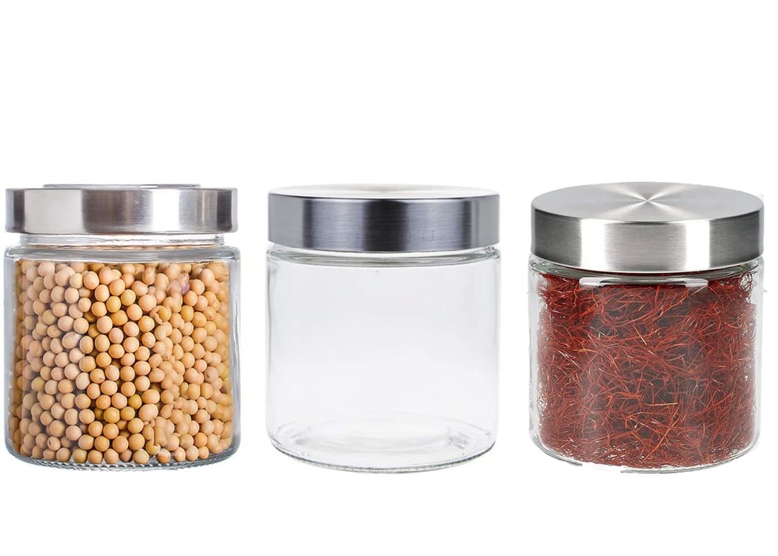 Klive Glass Jars For Kitchen Storage Cube Glass Jar Container For Spices Dry Fruits And Food Bpa Free, Crystal Clear Glass Jar F