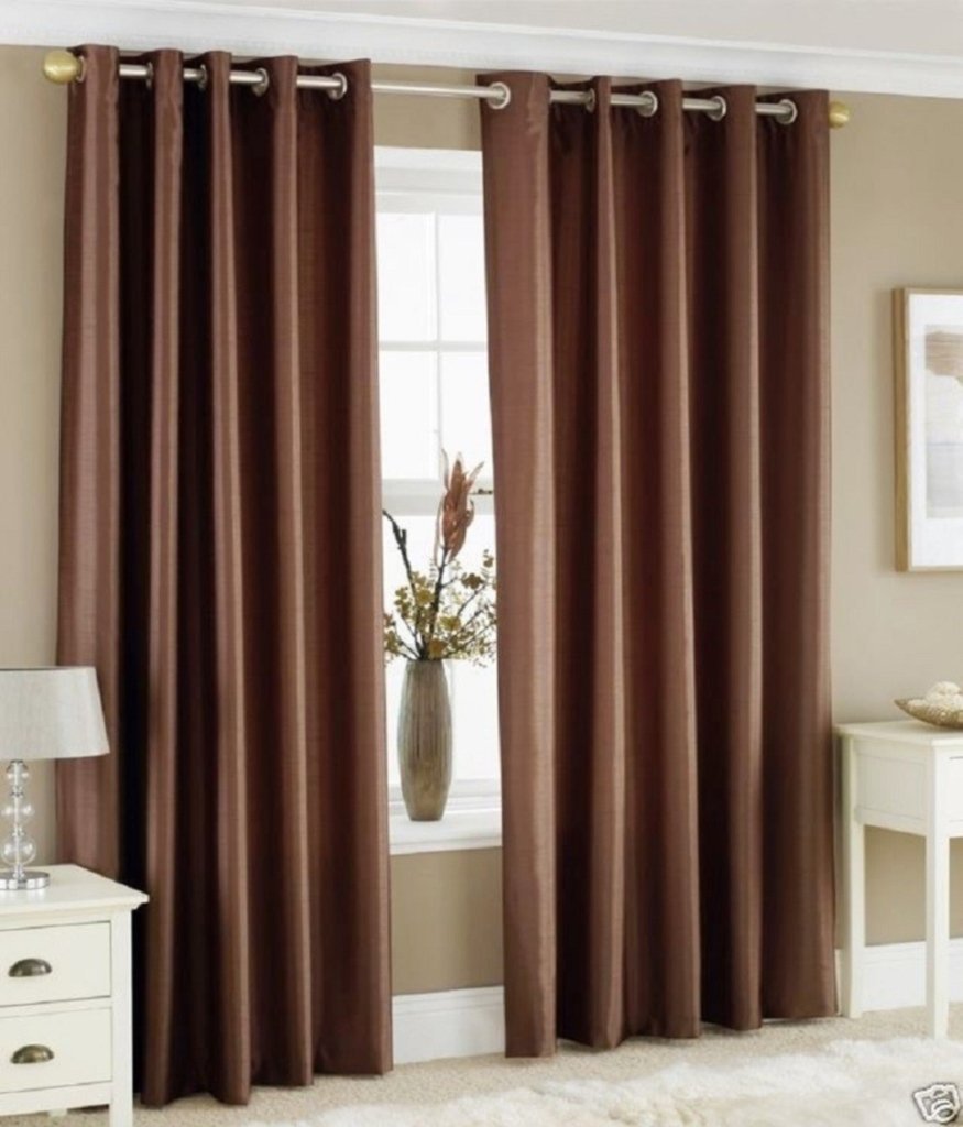 Decoholic Brown Polyester Window Curtain 5 Feet | Darkening Faux Texture Plain Drape With Eyelets | Pack Of 1 Panel For Living R