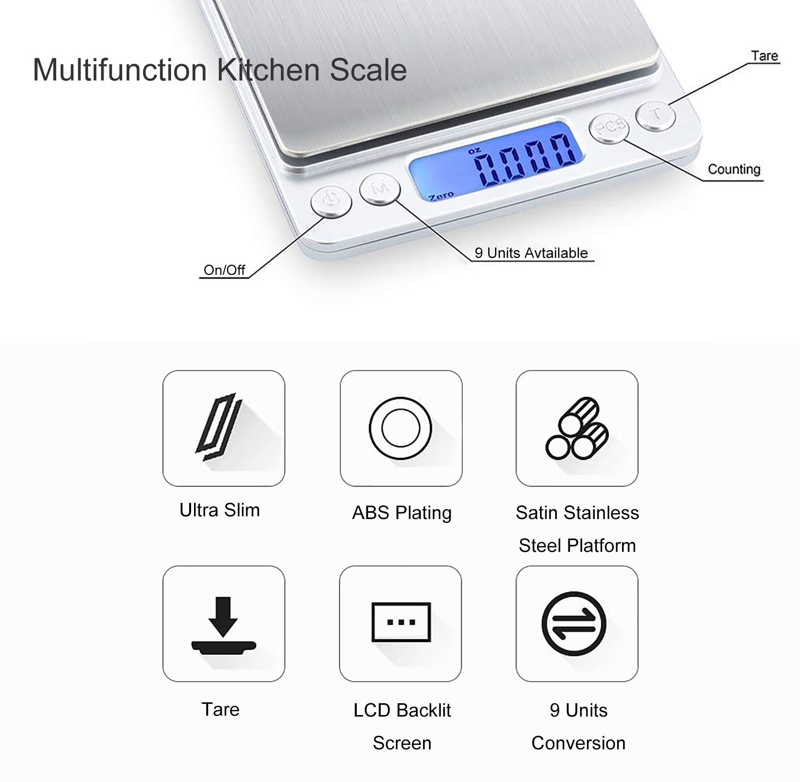 Joeaa Food Scale Digital Weight Grams And Ounces, 0.001Oz/0.01G 500G Kitchen Scale For Food With Backlight Lcd Display, Tare, 9