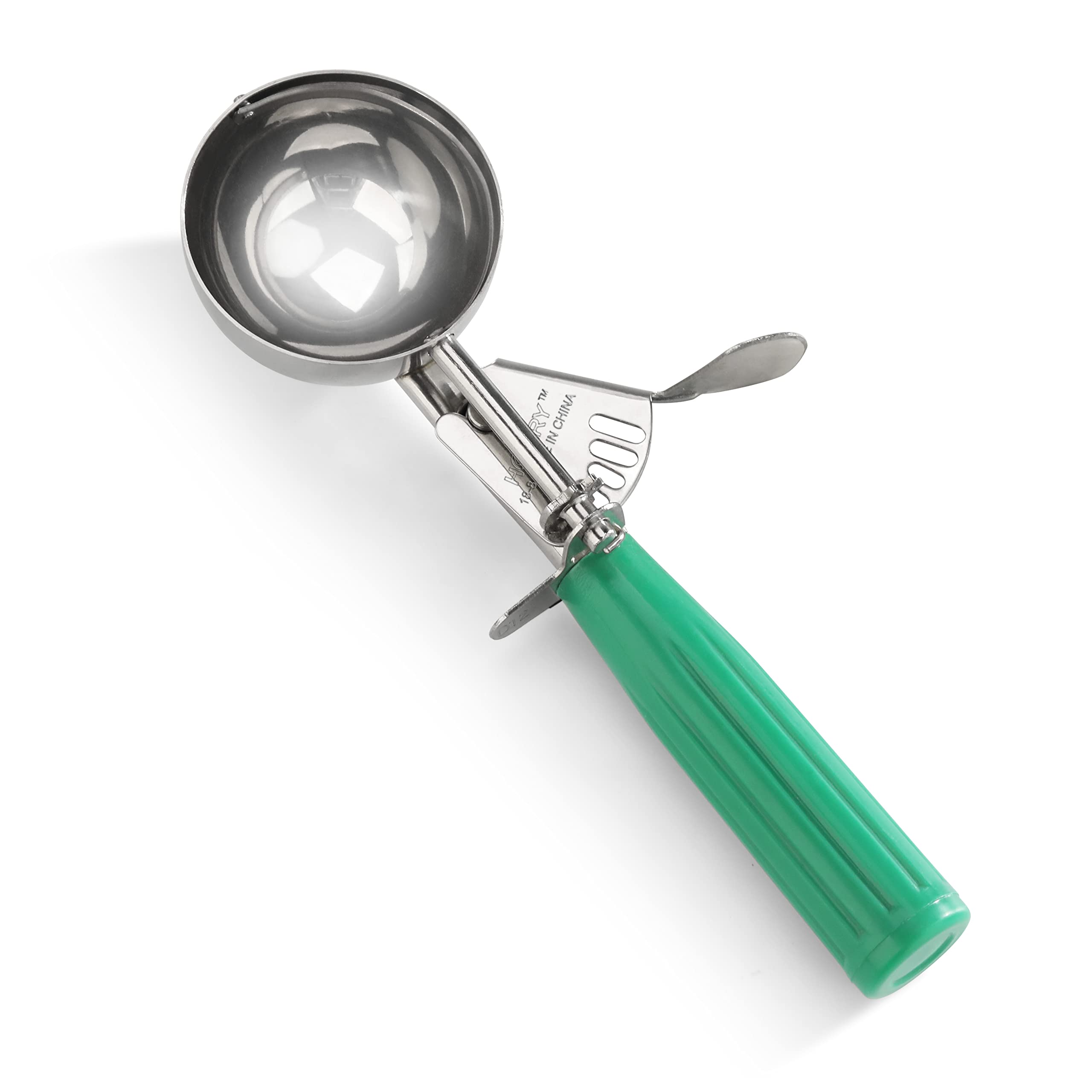 New Star Foodservice 34806 Commercial-Grade Thumb Press Food Disher/Ice Cream Scoop, 18/8 Stainless Steel, 3.25 oz, Size 12, Gre