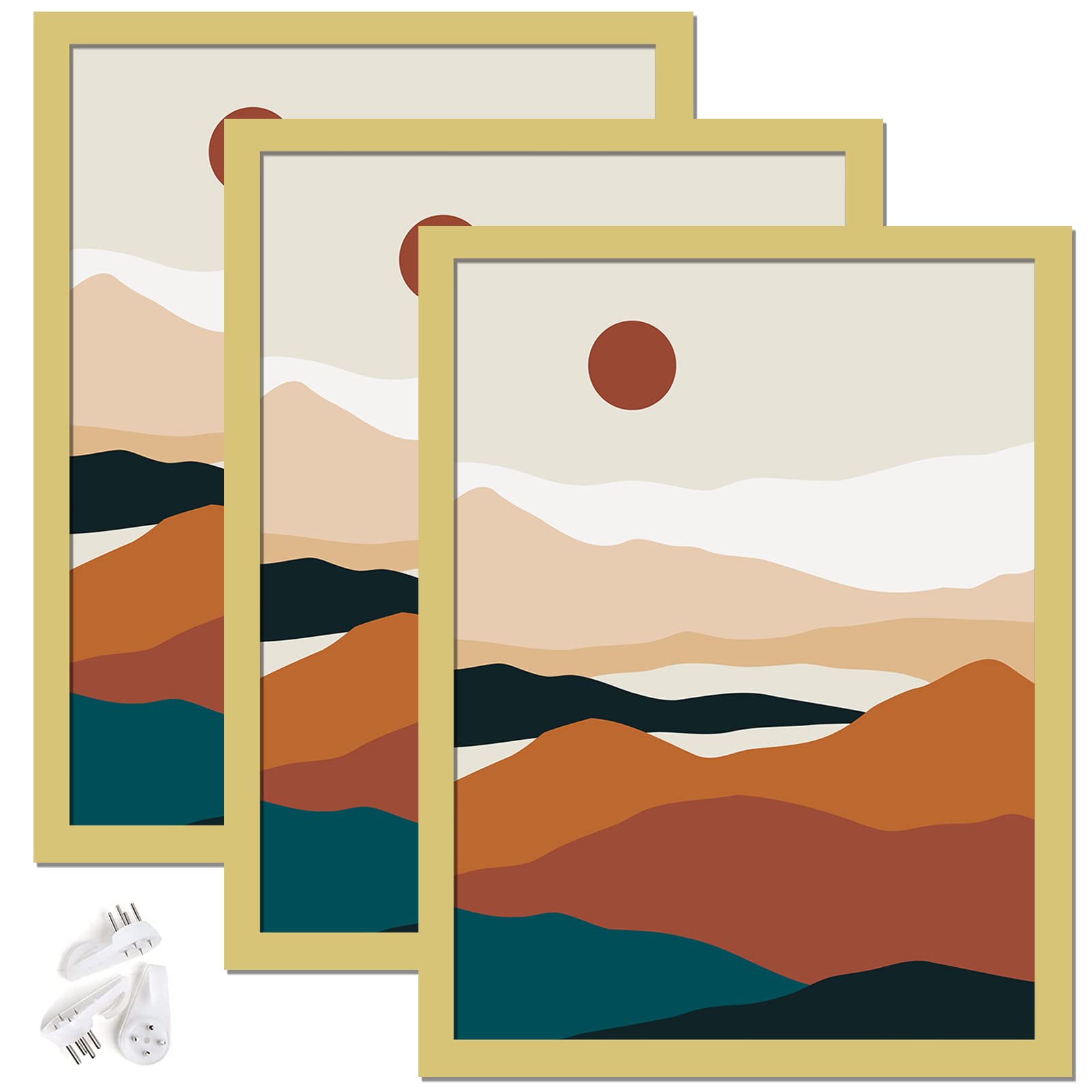 ijuerybai Gold 9x12 Picture Frame Set of 3, High Transparent Frame for 9 By 12 Photo Collage Canvas Poster Size Wall Mount and T