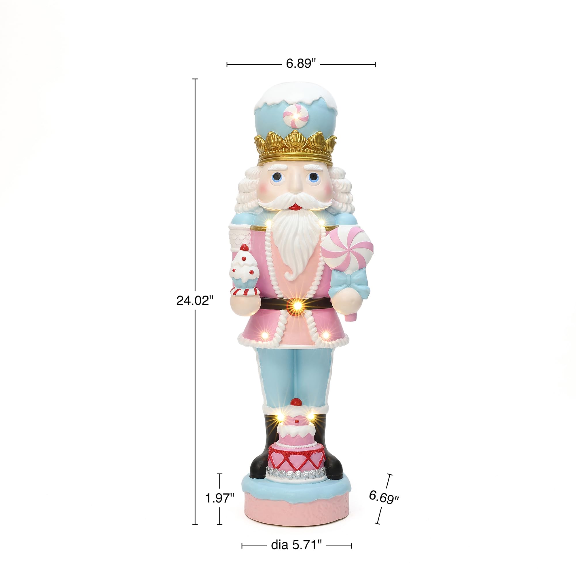 LuxenHome 2FT Tall Nutcracker Christmas Decoration, Candy Land Large Nutcracker Soldier Decoration with Lollipop and Cake, Light