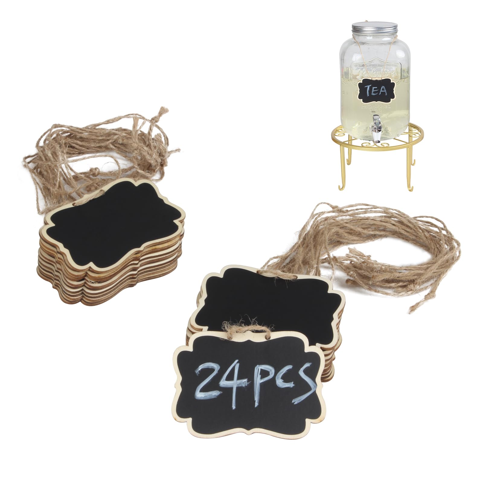 Kcgani Wooden Mini Hanging Chalkboard Signs for Beverages Dispenser, Price Message Chalkboard Tags with String, Double-Sided Lit