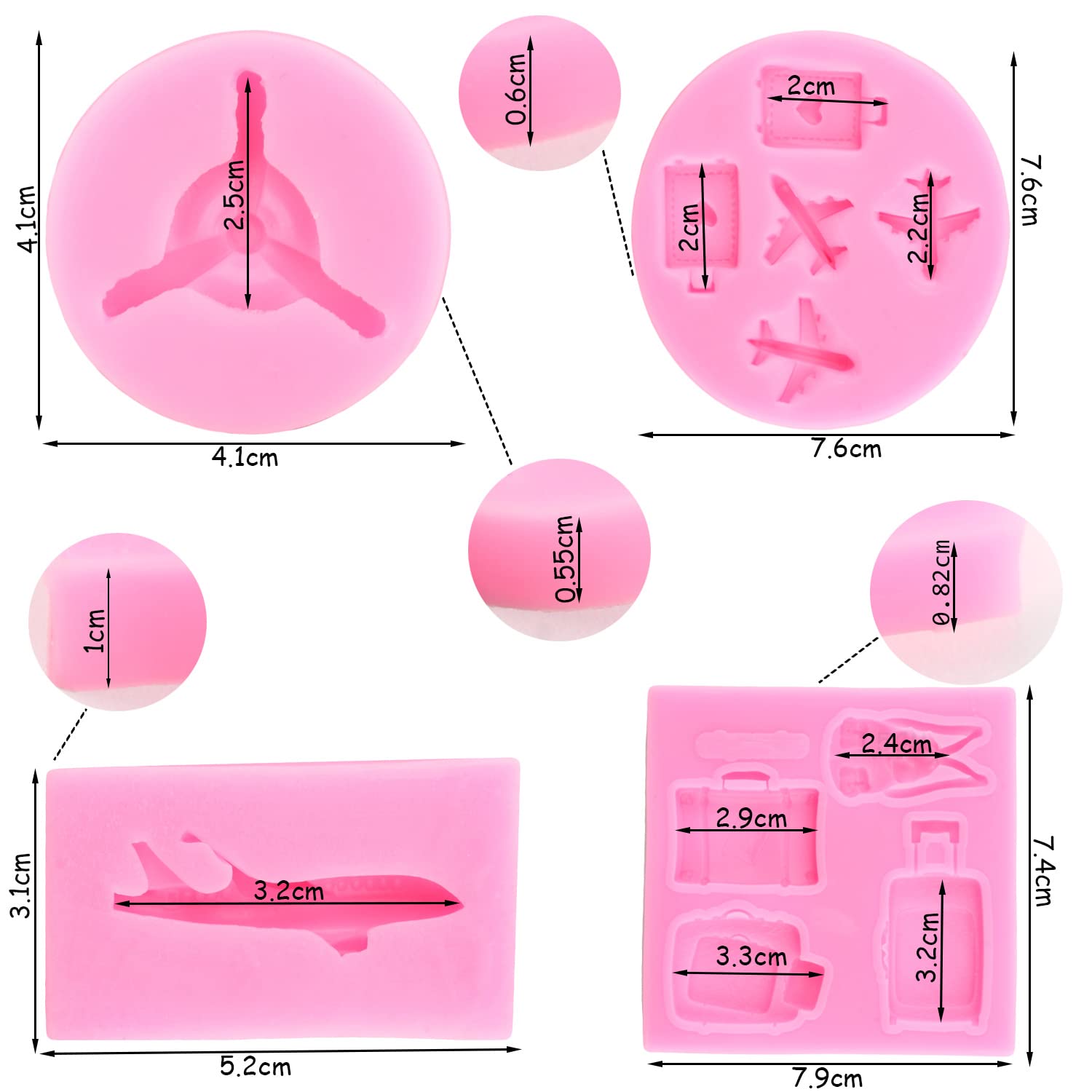 Zixiang Airplane Silicone Mold Airplane Propeller Fondant Molds For Travel Luggage Bag Chocolate Cupcake Cake Decoration Candy G