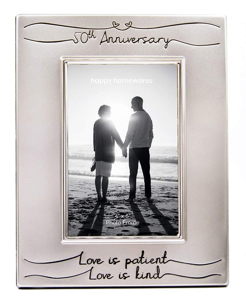 Haysom Interiors Beautiful Two Tone Silver Plated 50th Anniversary 4 x 6 Picture Frame with Black Velvet | Unique and Thoughtful