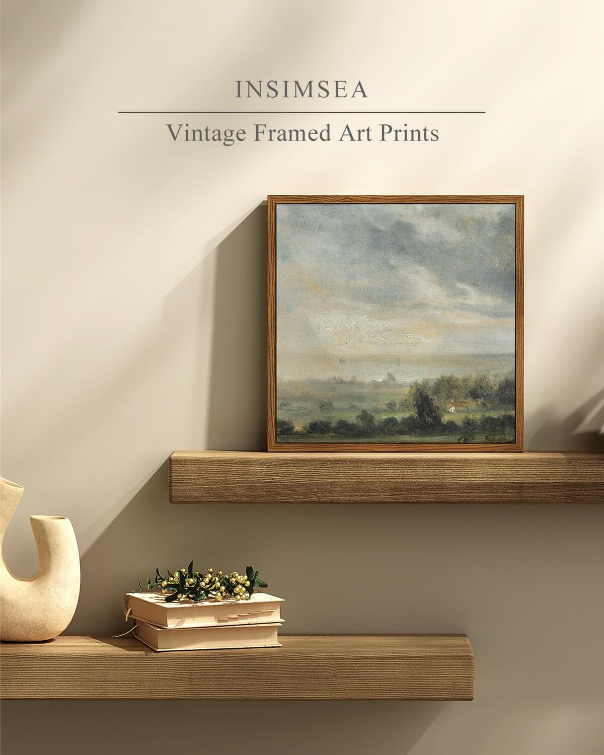Insimsea Square Framed Canvas Wall Art, Scenery Room Decor Sky Grassland Landscape Canvas Oil Painting Home Wall Decor Artwork,