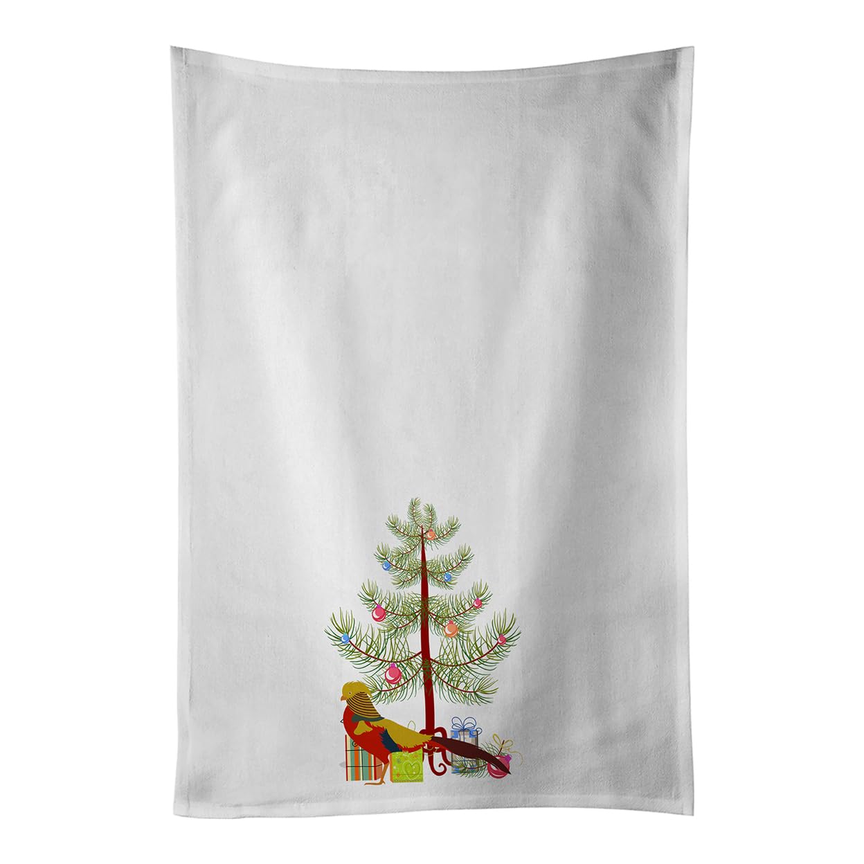 Golden or Chinese Pheasant Christmas White Kitchen Towel Set of 2
