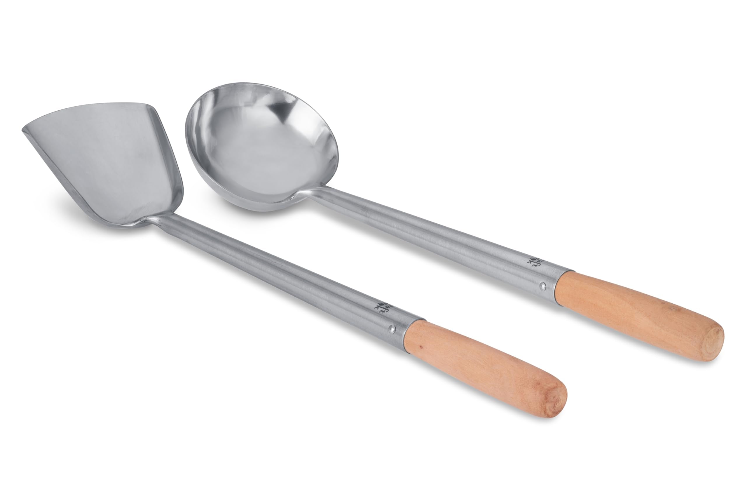 Craft Wok Ladle and Spatula Set with Wooden Handles for Asian Chinese Carbon Steel Woks Traditional / 732W325