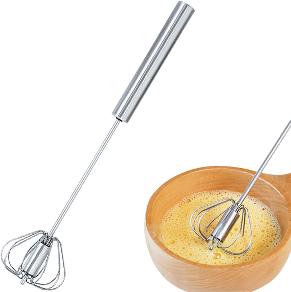 Stainless Steel Semi-Automatic Egg Whisk - 10In Hand Push Rotary Whisk Blender (1 Pack 10In)