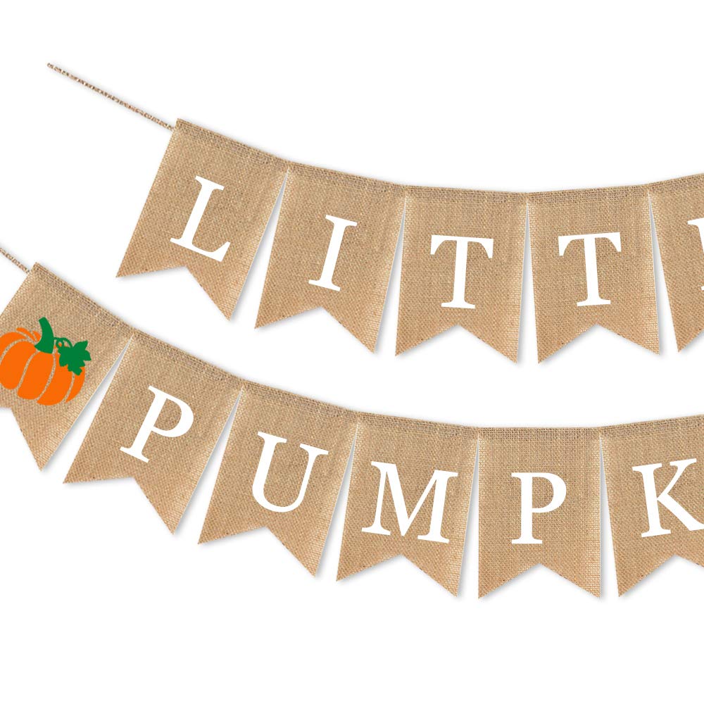 7-Gost Burlap Little Pumpkin Banner Fall Autumn Baby Shower Party Birthday Garland Supplies