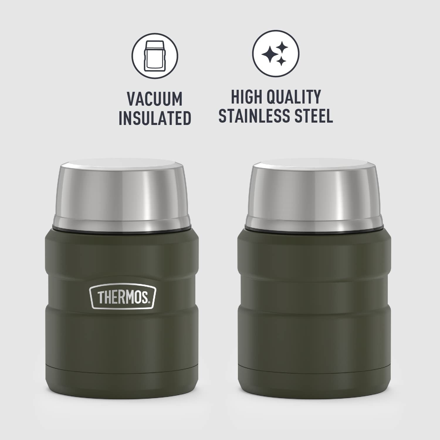 Thermos Stainless King Vacuum-Insulated Food Jar With Spoon, 16 Ounce, Army Green