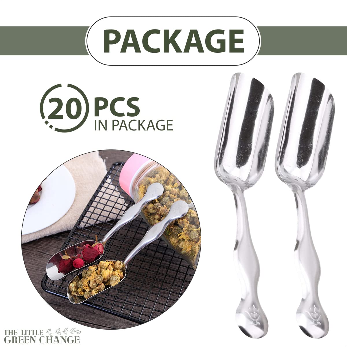 20Pcs Mini Scoops For Dry Goods - Stainless Steel Canister Kitchen Scoop For Tea, Coffee, Ice Scooper For Ice Maker - Stainless