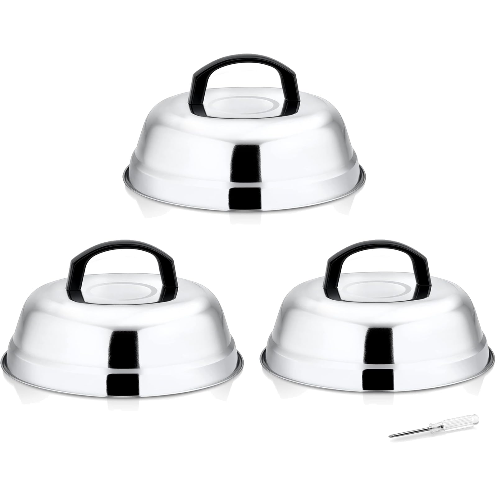 Leonyo 9 Inch Cheese Melting Dome Lid Set Of 3, Stainless Steel Griddle Accessories, Durable Basting Steaming Cover For Teppanya