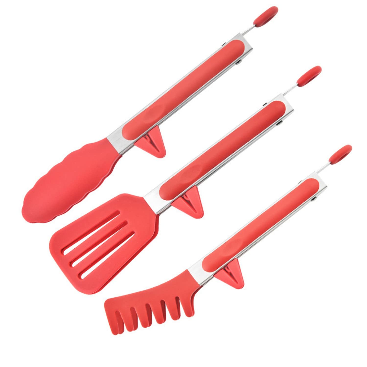 Hexoniq Kitchen Tongs For Cooking 11 Inch Set Of 3 - Stainless Steel Cooking Tongs With Silicone Tips For Nonstick Cookware - Si
