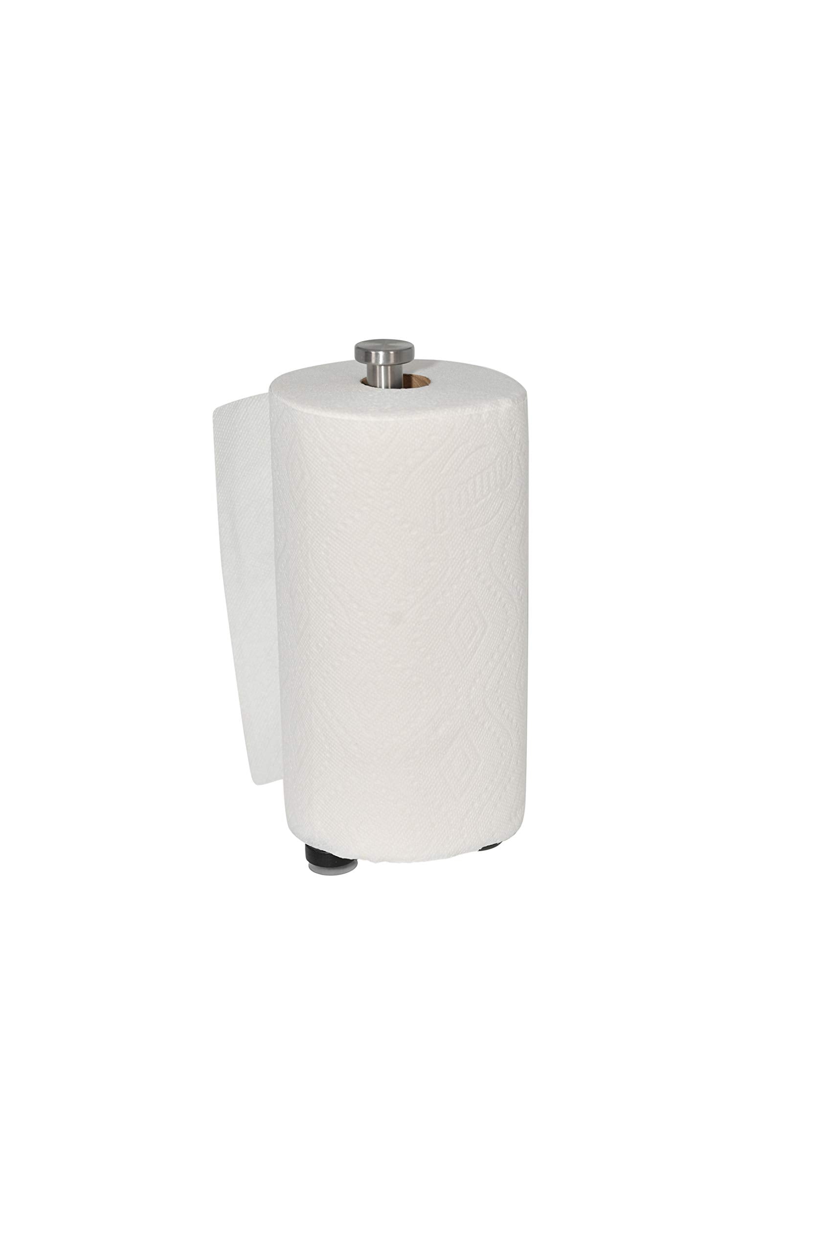 Home-X - Upright Suction Cup Countertop Stainless Steel Paper Towel Holder | Fits All Roll Sizes, Grips Tightly To Smooth Surfac