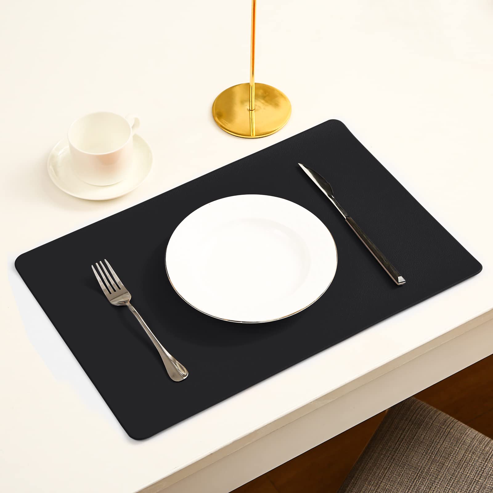 Vinjiasin Placemats For Dining Table Set Of 6 Black Leather Waterproof Heat Resistant Washable Place Mats Indoor Outdoor Kitchen