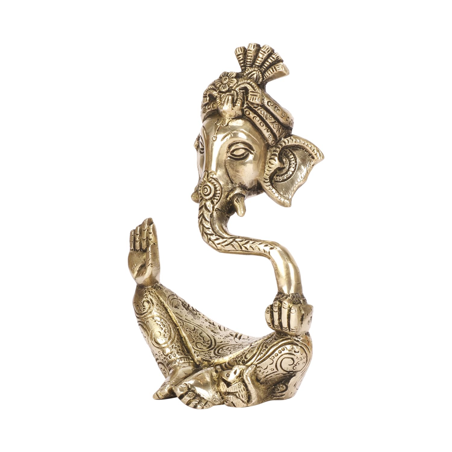 TAPAS HOMES Brass Pagadi Ganesh Trunk Abstract Ganesha Bhagwan Idol Sitting Posture Ganpati Murti for Home Entrance Dcor Diwali