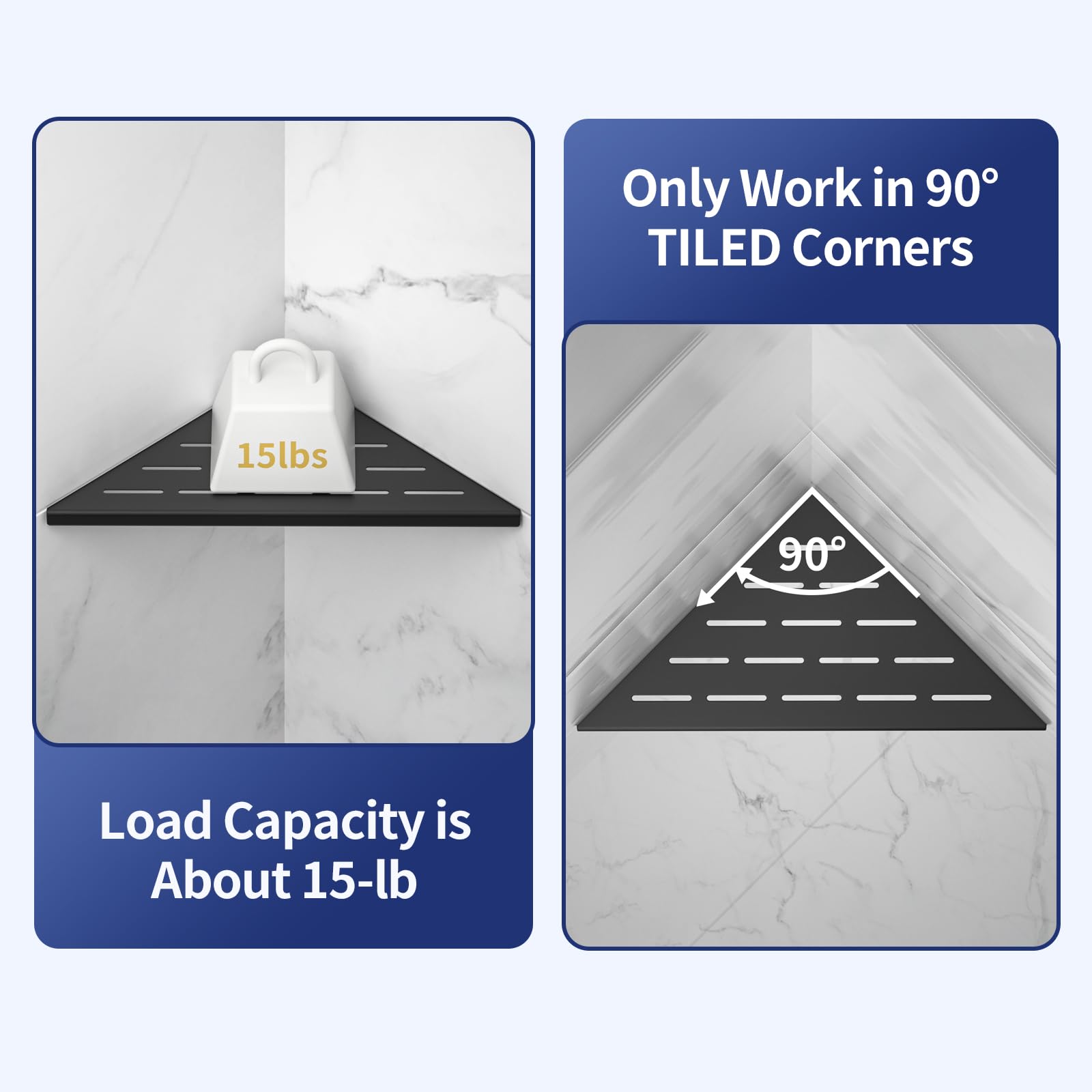 Bernkot 10'' Corner Shower Shelf 2Pcs, 304 Stainless Steel Recessed Bathroom Shelves For Tiled Wall, No Drilling Needed (10'', B