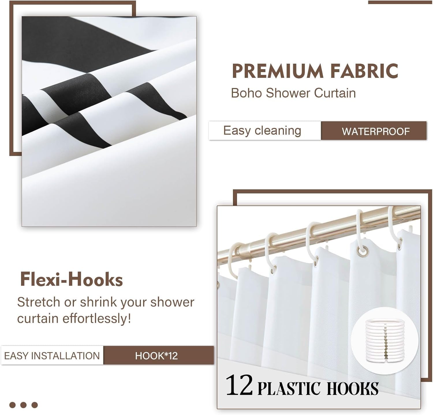 Giumsi 72'' X 84'' Black And White Boho Shower Curtain Set With Blacktassel Accents And Modern Minimalistic Design - Waterproof