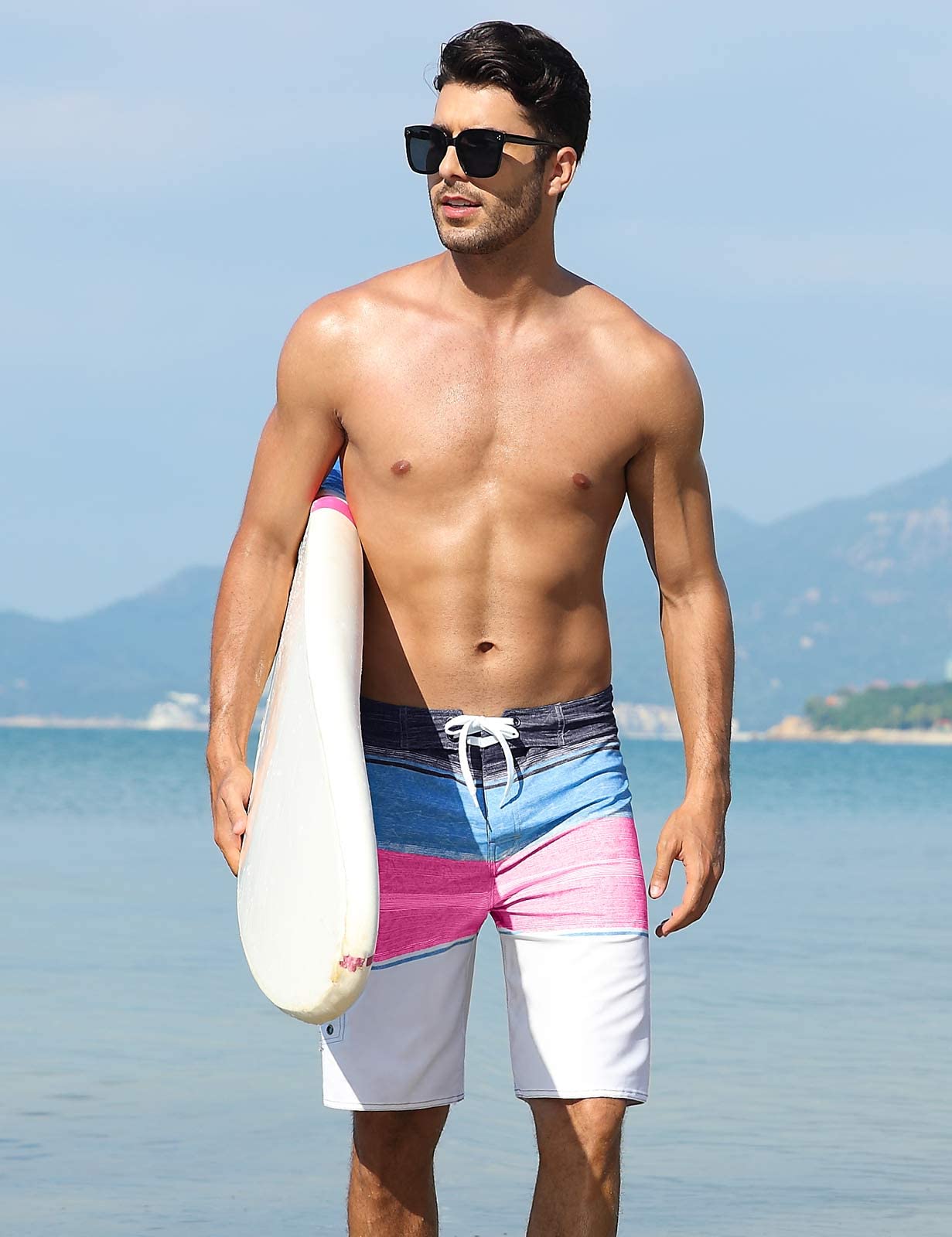Nonwe Mens Sportwear Quick Dry Board Shorts With Lining Pink 28