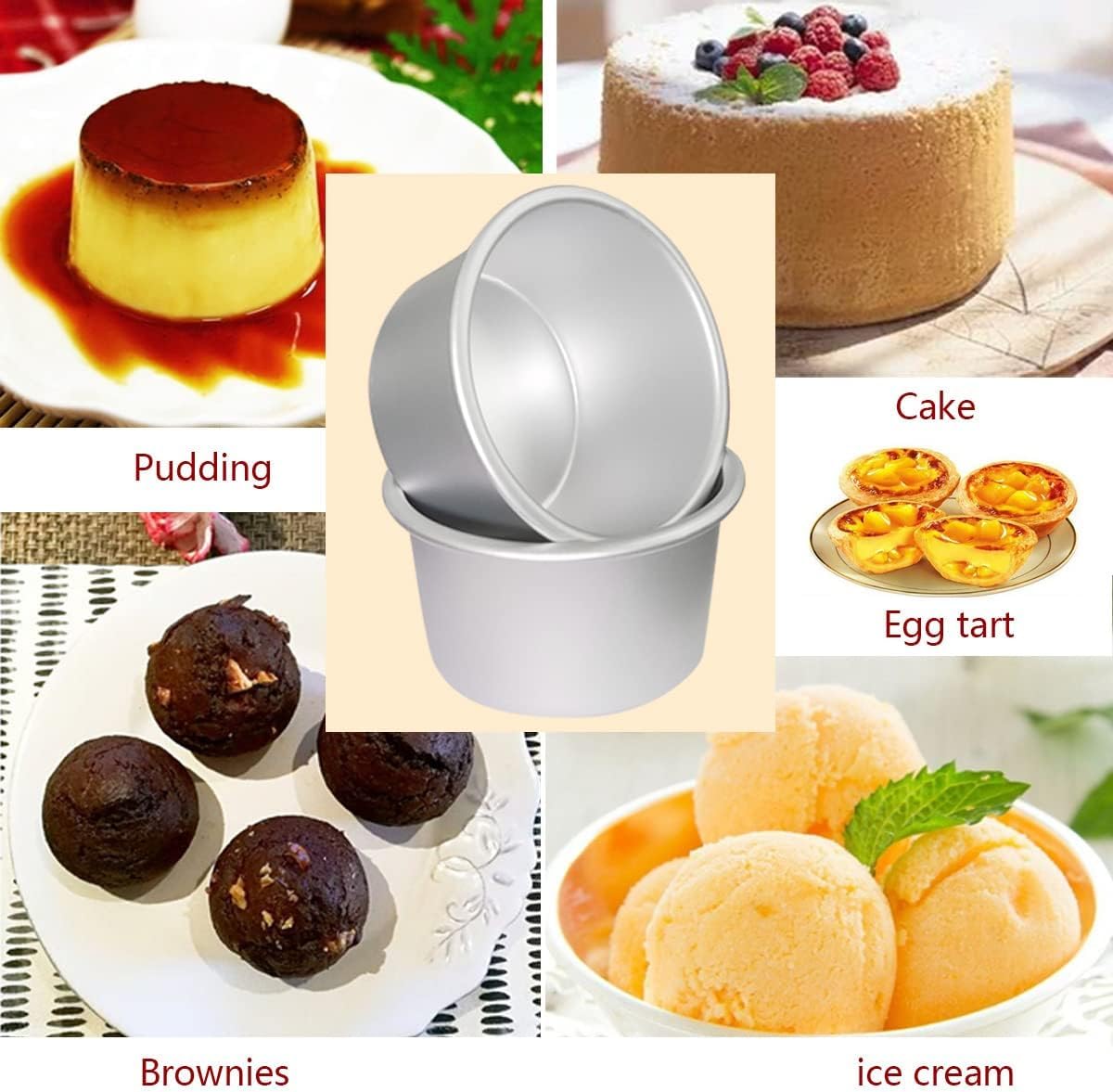Cabilock 6Pcs Pudding Cup Circle Cake Pan Mini Baking Pans Stainless Steel Muffin Pan Single Cupcake Pan Pudding Molds Cups Egg